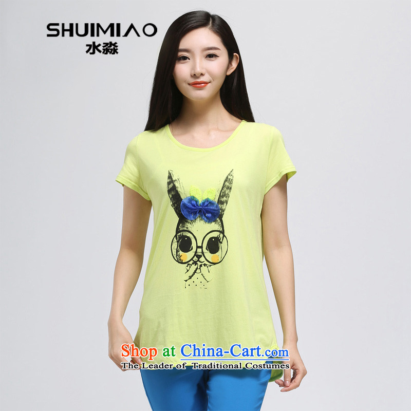 The representative of the water for larger women 2014 Summer new stylish Korean thick mm round-neck collar video thin short-sleeved T-shirt S14XB3075 YellowXL