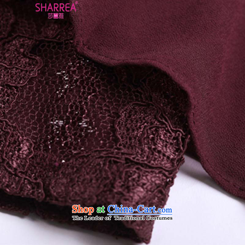 Sarah ya 2015 Autumn replacing large thick MM loose long-sleeved lace stitching chiffon dresses female 1088 purple , L, Sarah (SHARREA) , , , shopping on the Internet