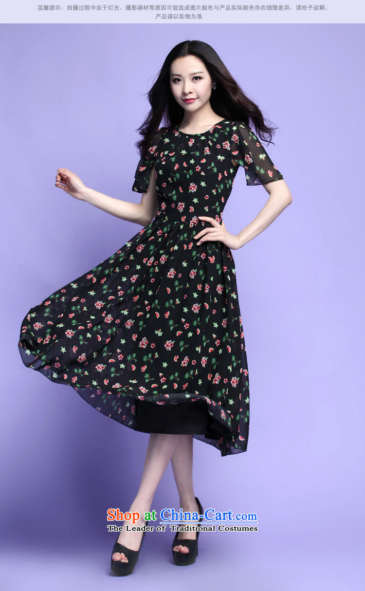 Indulge larger women's summer short-sleeved chiffon dresses saika thick mm Long skirts, 3709th blue XXL picture, prices, brand platters! The elections are supplied in the national character of distribution, so action, buy now enjoy more preferential! As soon as possible.