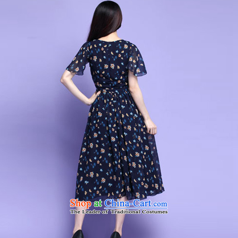 Indulge larger women's summer short-sleeved chiffon dresses saika thick mm Long skirts, 3709th blue XXL, coveted (tanai) , , , shopping on the Internet