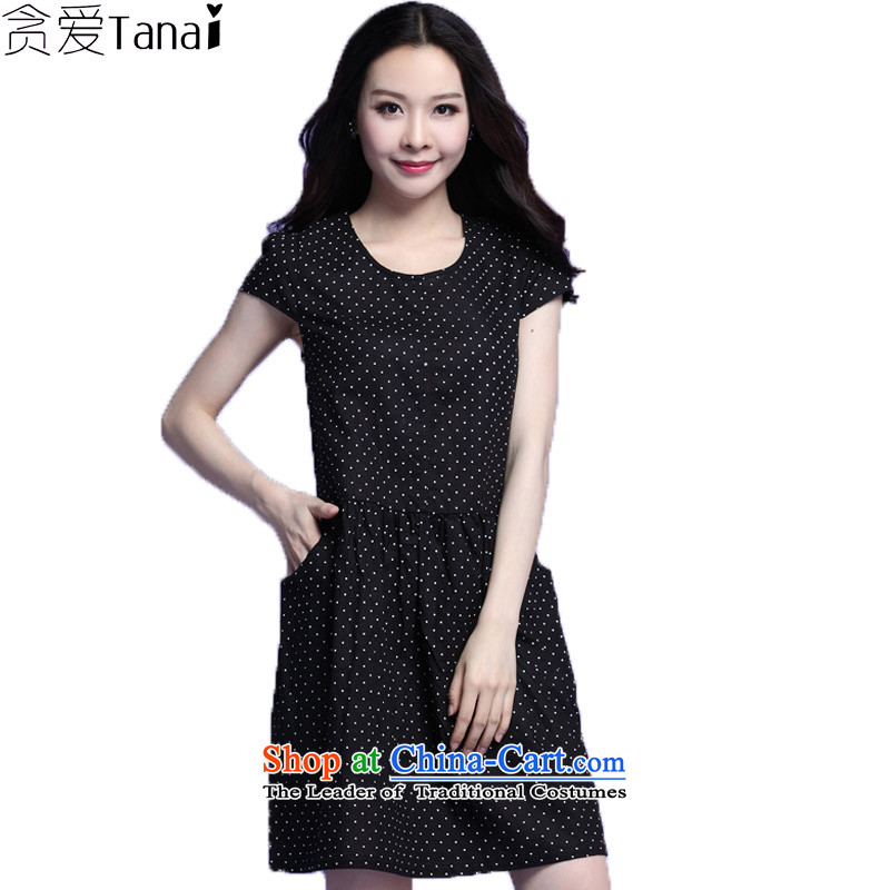 Coveted summer xl female thick sister dot loose cotton short-sleeved blackXXXL dresses