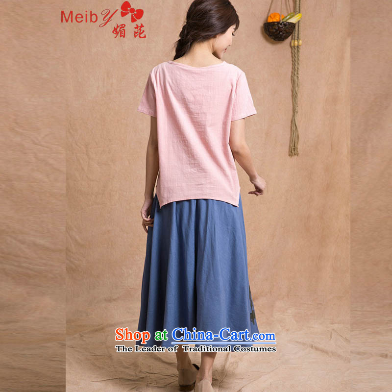Large meiby female wild Sleek and versatile large summer new sum of linen shirt relaxd female larger shirt short-sleeved T-shirt  , L, of 201 Pink (meiby) , , , shopping on the Internet