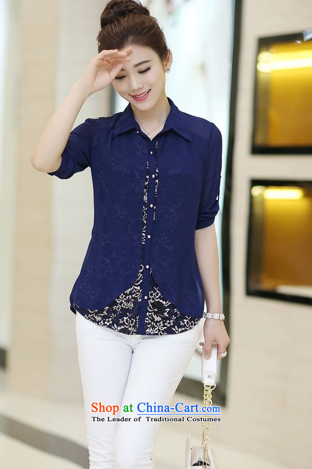 Large meiby female wild Sleek and versatile large spring new middle-aged female false two large lace long-sleeved shirt shirt -8350 forming the dark blue M picture, prices, brand platters! The elections are supplied in the national character of distribution, so action, buy now enjoy more preferential! As soon as possible.