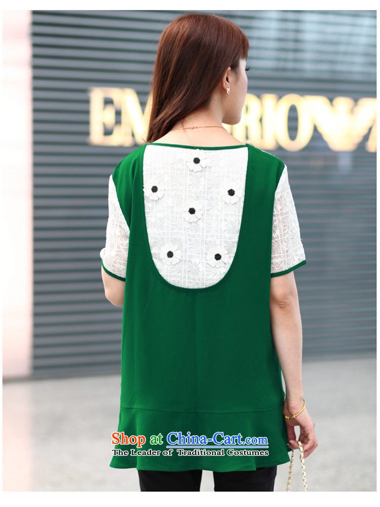 The Korean version of the new 2015 lace stitching chiffon short-sleeved shirt, long-type A relaxd, extra-thick MM female summer to intensify the T-shirt shirt green 4XL Photo, prices, brand platters! The elections are supplied in the national character of distribution, so action, buy now enjoy more preferential! As soon as possible.