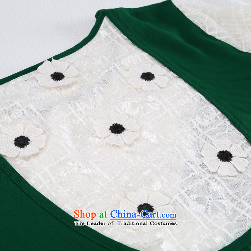 The Korean version of the new 2015 lace stitching chiffon short-sleeved shirt, long-type A relaxd, extra-thick MM female summer to intensify the T-shirt 4XL, green T-shirt to better shopping on the Internet has been pressed.