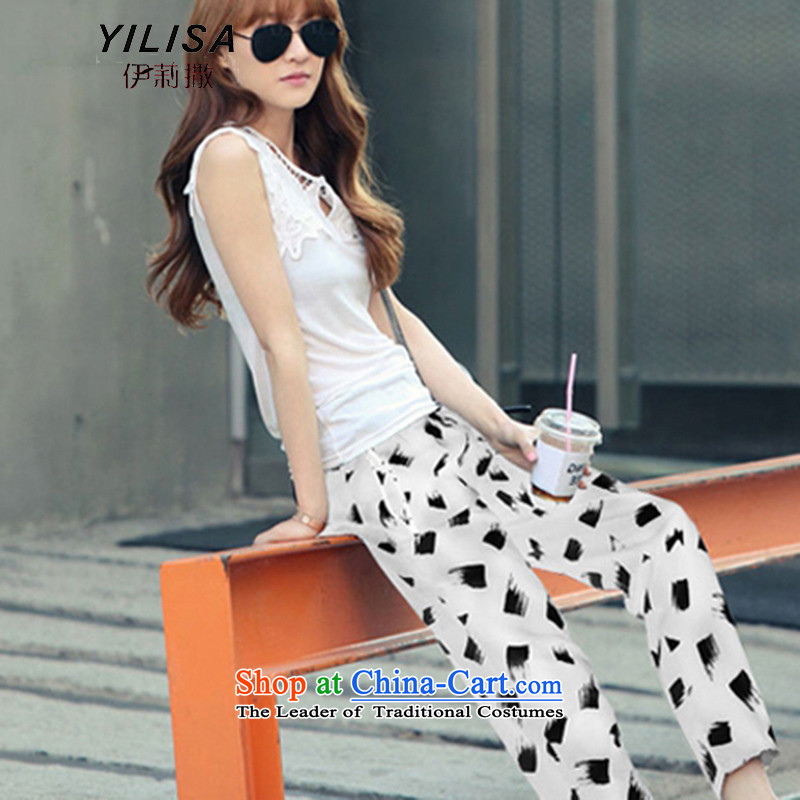 Elizabeth sub-large female summer Korean New floral pants thick mm summer loose Harun chiffon trousers female flowers pants castor pant Y9069 white 4XL, Elizabeth (YILISA sub-shopping on the Internet has been pressed.)
