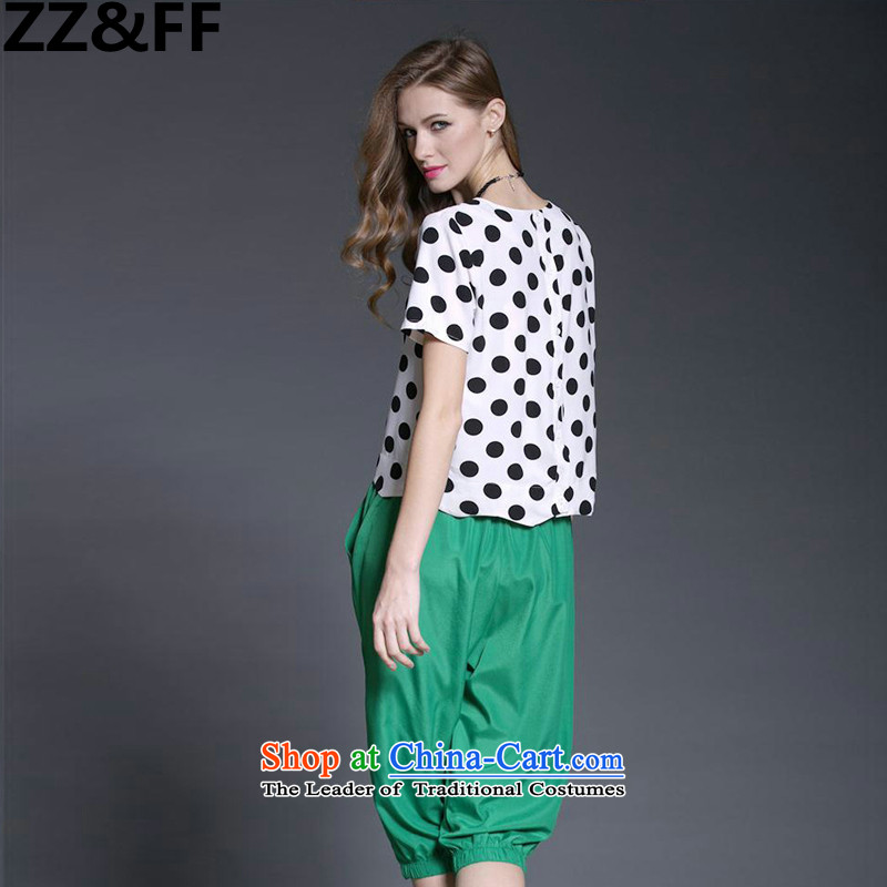 2015 European and American large Zz&ff Women's Summer Fat MM new retro dot chiffon shirt Harun Capri two kits two kits picture color XXXXXL,ZZ&FF,,, shopping on the Internet