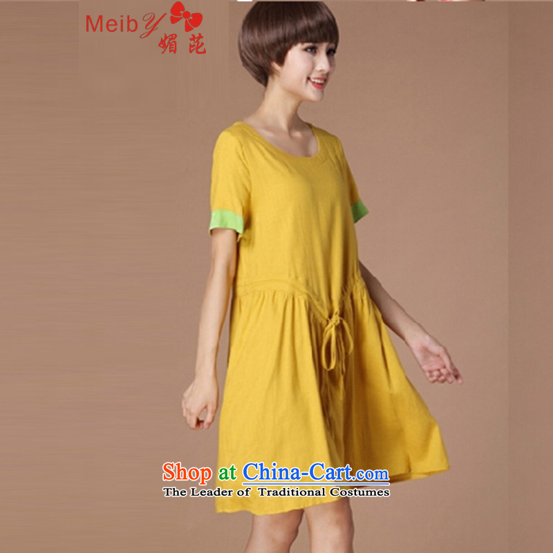 Meiby summer new Korean version of large numbers of ladies Foutune of video thin loose cotton linen dresses short-sleeved yellow XL, of 6,979 (meiby) , , , shopping on the Internet