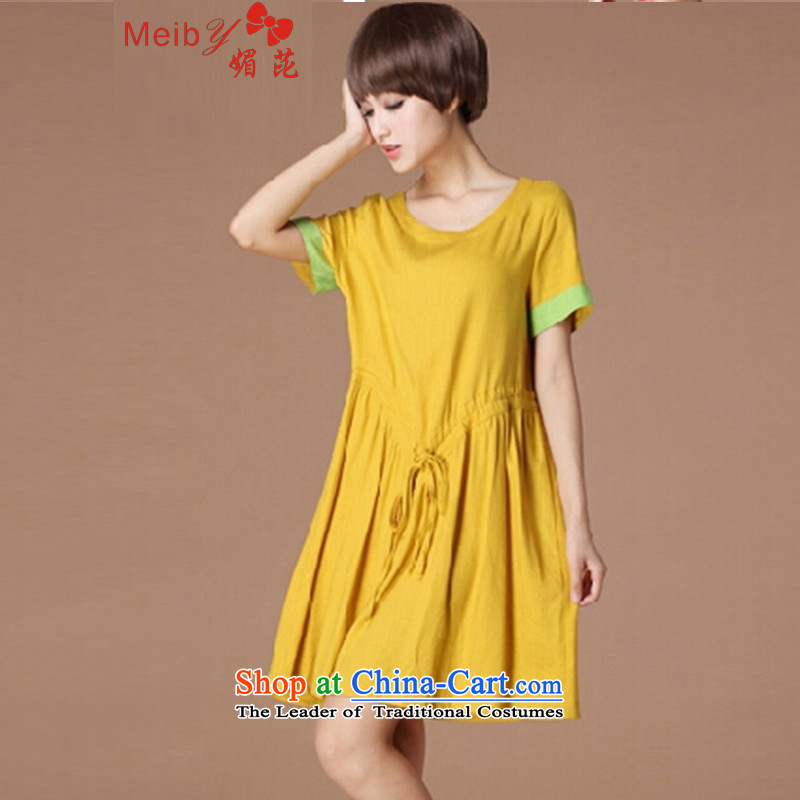 Meiby summer new Korean version of large numbers of ladies Foutune of video thin loose cotton linen dresses short-sleeved yellow XL, of 6,979 (meiby) , , , shopping on the Internet