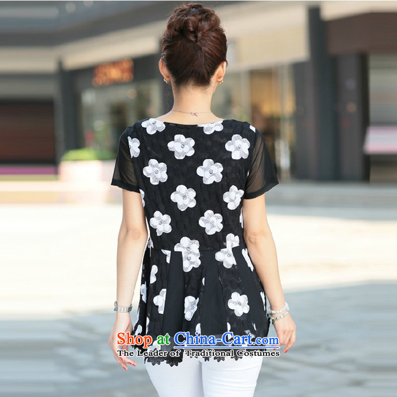 Yoon Elizabeth Odio Benito summer new larger female Korean Sau San video thin thick mm lace short-sleeved T-shirt, forming the Liberal Women clothes black flower XXL 145 around 922.747, Yoon Elizabeth Odio Benito (yinlsabel) , , , shopping on the Internet