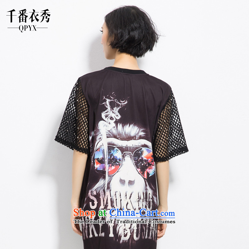 Summer 2015 mm thick new European and American women in large long digital printing wild video thin dresses Black XL, eternal Soo , , , shopping on the Internet