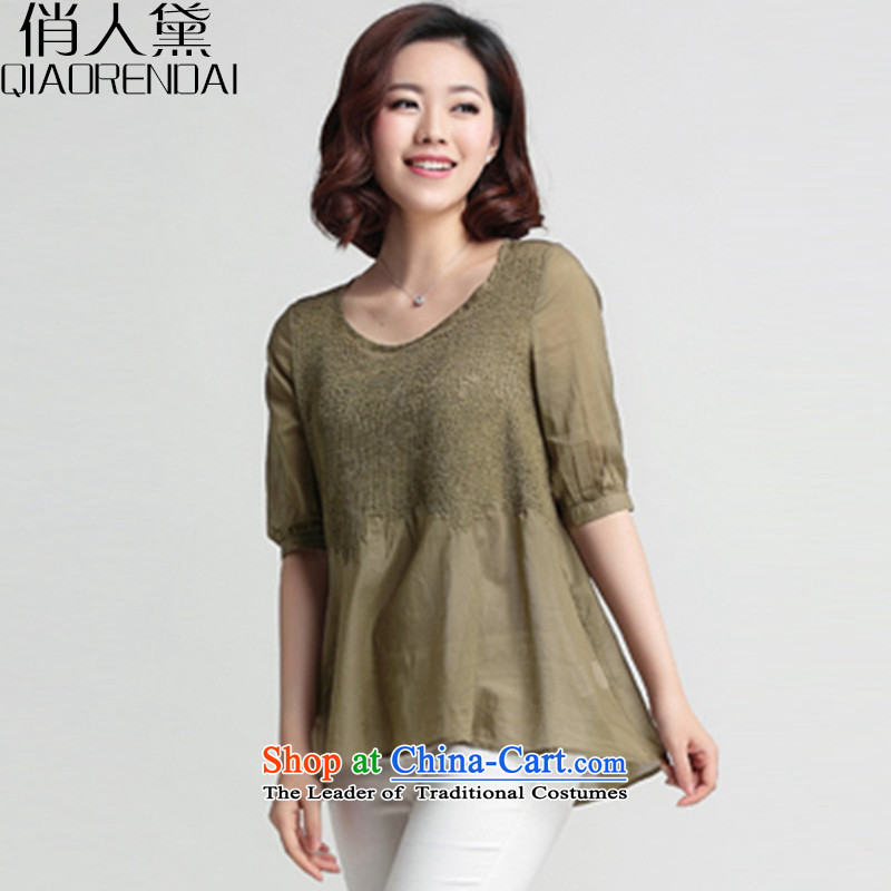 For the Korean People Doi larger female thick mm thin 2105 Spring/Summer video new short-sleeved T-shirt, wild Army Green M to persons (QIAORENDAI DOI) , , , shopping on the Internet