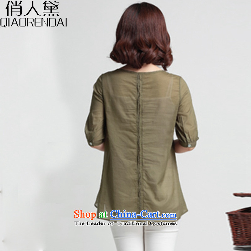 For the Korean People Doi larger female thick mm thin 2105 Spring/Summer video new short-sleeved T-shirt, wild Army Green M to persons (QIAORENDAI DOI) , , , shopping on the Internet