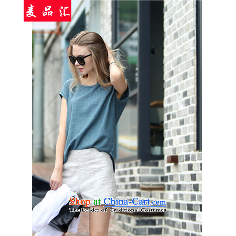 Mr products in Europe for summer 2015 removals by sinks xl female thick people new linen Leisure Package loose coat + high waist video thin shorts two kits 350 Peacock Blue + Gray shorts XL, Mr Hui has been pressed, online shopping