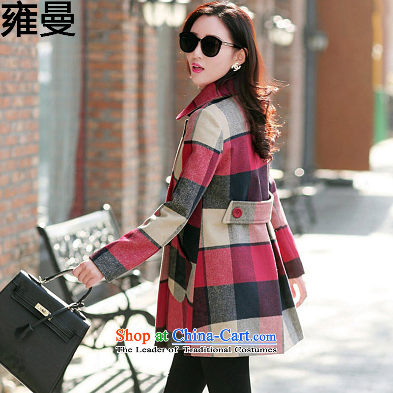 And Cayman  2015 Autumn new larger female Korean Sau San video thin grid jacket? female autumn  Y9059 gross red and Cayman.... XXL, shopping on the Internet