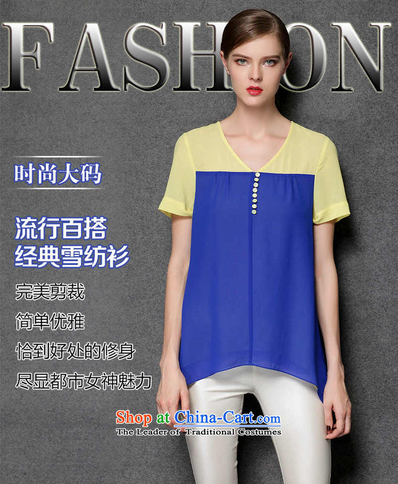 The Europe and the 2015 Summer Dream Connie new larger female thick mm stylish and simple knocked loose stitching color short-sleeved T-shirt female chiffon y3396 blue XXXL shirt picture, prices, brand platters! The elections are supplied in the national character of distribution, so action, buy now enjoy more preferential! As soon as possible.