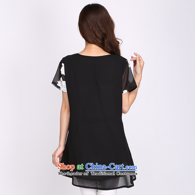 Luo Shani flower code T-shirts female relaxd new fat mm 2015 Summer chiffon shirt 2120 Black 4XL, shani flower sogni (D'oro) , , , shopping on the Internet