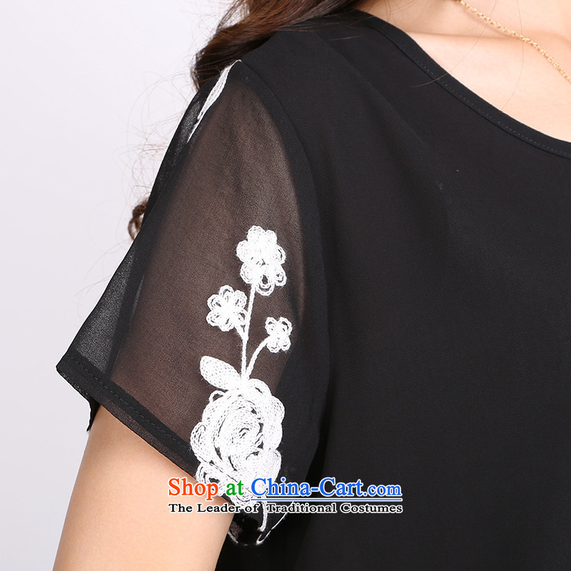 Luo Shani flower code T-shirts female relaxd new fat mm 2015 Summer chiffon shirt 2120 Black 4XL, shani flower sogni (D'oro) , , , shopping on the Internet