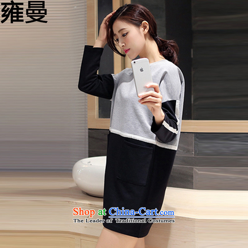 And Cayman 2015 autumn and winter new larger female Korean large round-neck collar women in long temperament wild skirt wear long-sleeved shirt and black XXL, Y9066 Cayman , , , shopping on the Internet