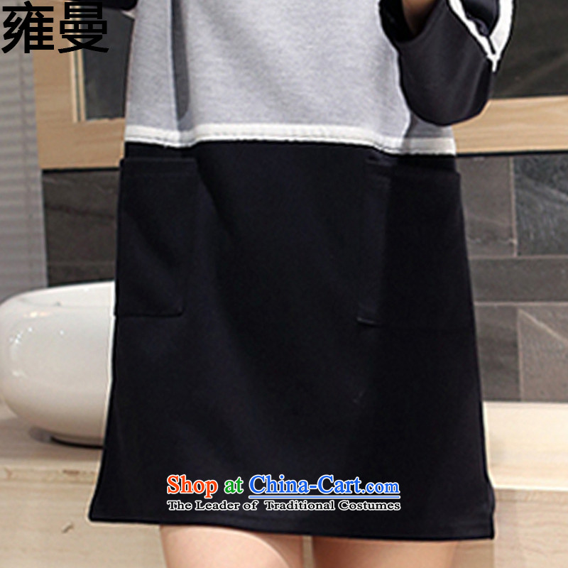 And Cayman 2015 autumn and winter new larger female Korean large round-neck collar women in long temperament wild skirt wear long-sleeved shirt and black XXL, Y9066 Cayman , , , shopping on the Internet