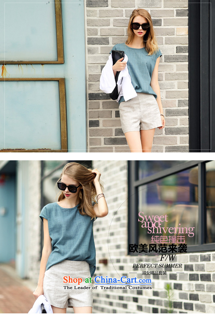 Thousands of Western wind 2015 expertise fruit mm summer new to increase women's code T-shirt with round collar loose + high waist video thin shorts two Kit 350 Peacock Blue + Gray shorts 4XL Photo, prices, brand platters! The elections are supplied in the national character of distribution, so action, buy now enjoy more preferential! As soon as possible.