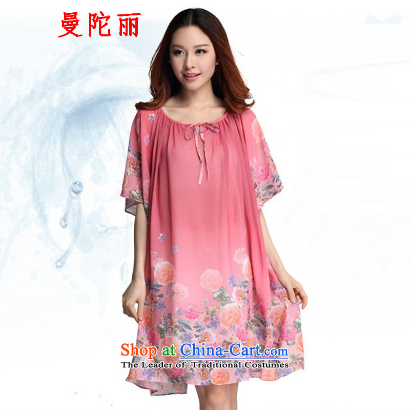 Cayman and Lai larger women's summer thick snow sister woven dresses 2015 new products in a bow tie loose stamp long chiffon shirt skirts apricot XL, Cayman and Lai , , , shopping on the Internet