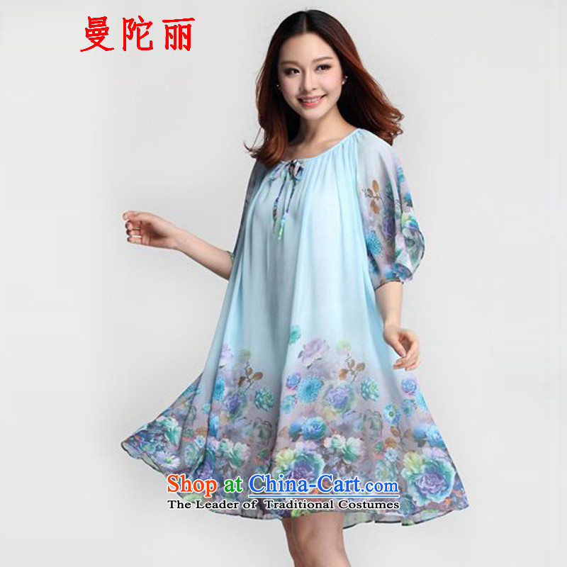 Cayman and Lai larger women's summer thick snow sister woven dresses 2015 new products in a bow tie loose stamp long chiffon shirt skirts apricot XL, Cayman and Lai , , , shopping on the Internet