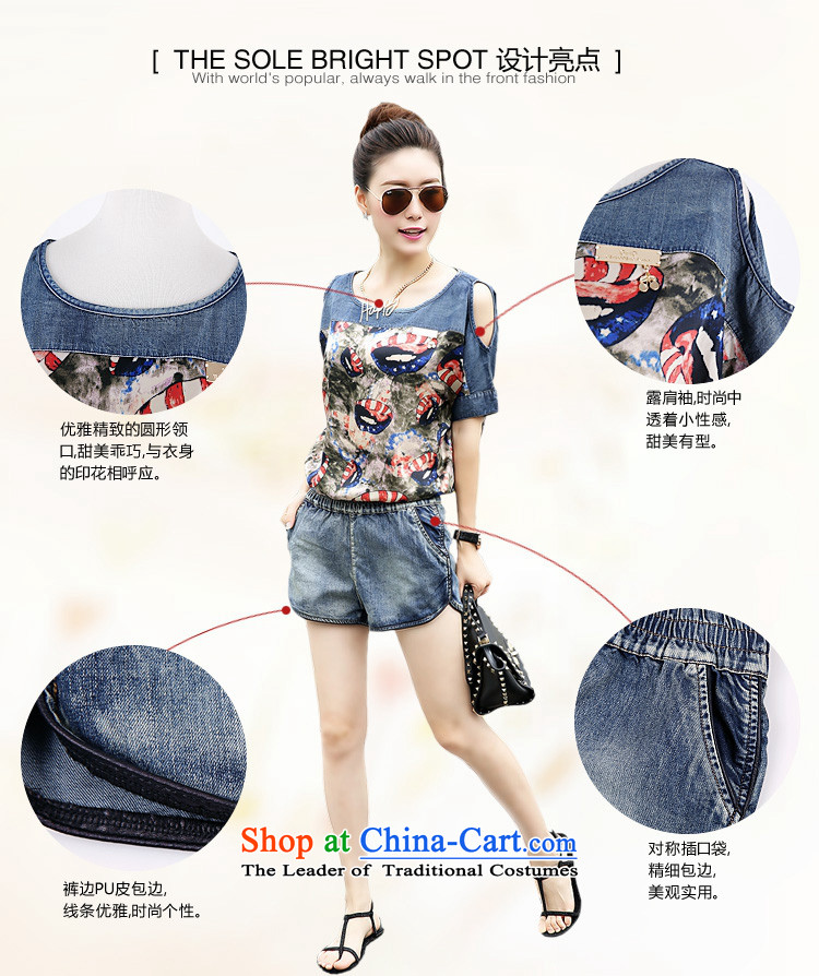 Schui Sze Trend Korean large relaxd chiffon stitching cowboy kit female bare shoulders, T-shirt pants and casual two kits street non-mainstream personalized picture color clothes summer sweet XL Photo, prices, brand platters! The elections are supplied in the national character of distribution, so action, buy now enjoy more preferential! As soon as possible.