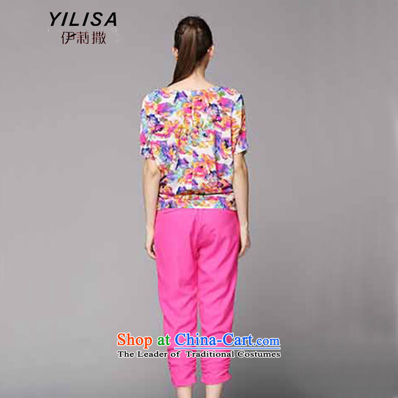 To increase the number YILISA Women's Summer fat mm summer saika short-sleeved T-shirt 200 catties Korean Capri Lounge Suite Y9082 4XL, rose, the Reine (YILISA sub-shopping on the Internet has been pressed.)