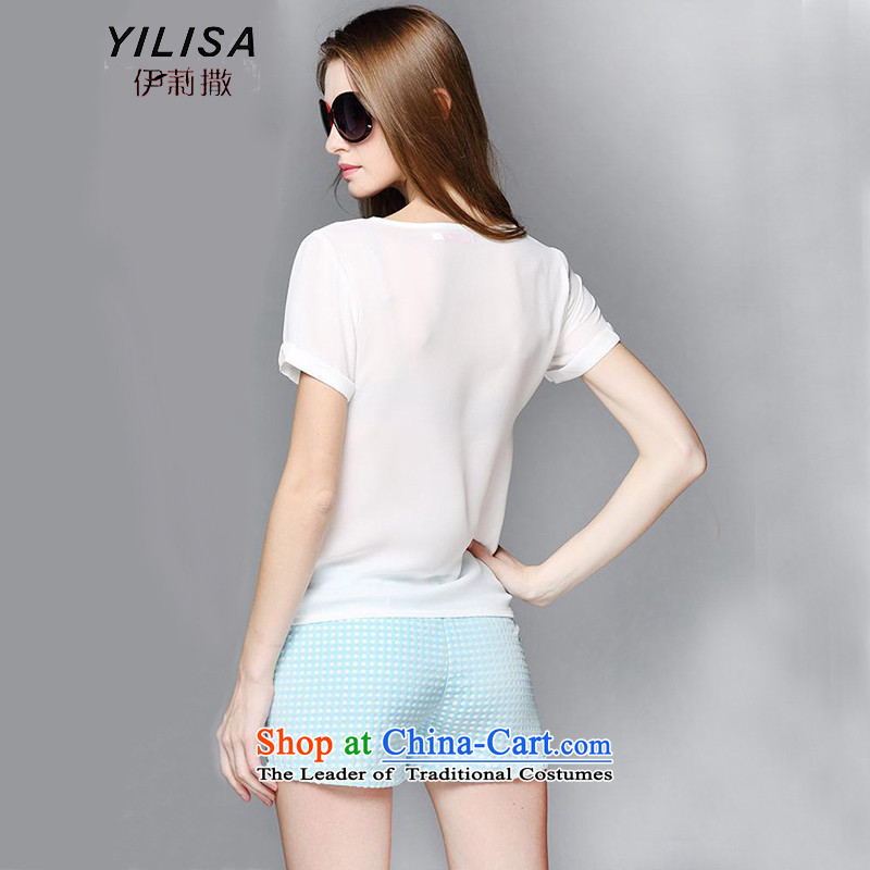 Yilisa xl Women's Summer t-shirts shorts kit fat mm summer Korean minimalist graphics thin cotton shorts, short-sleeved T-shirt kit Y9091 picture color 5XL, Elizabeth (YILISA sub-shopping on the Internet has been pressed.)