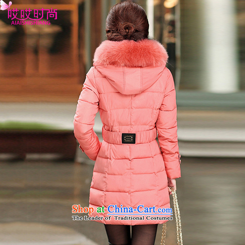 Ah, Ah, stylish 2015 winter clothing new larger female cap on the Nagymaros collar feather cotton coat 1308     XXXXL, Ah Bah stylish pink shopping on the Internet has been pressed.