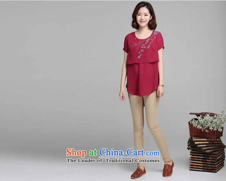 Hundred Li Ying 2015 Summer new Korean version of large numbers of ladies summer loose short-sleeved T-shirt female video thin chiffon shirt wine red M picture, prices, brand platters! The elections are supplied in the national character of distribution, so action, buy now enjoy more preferential! As soon as possible.
