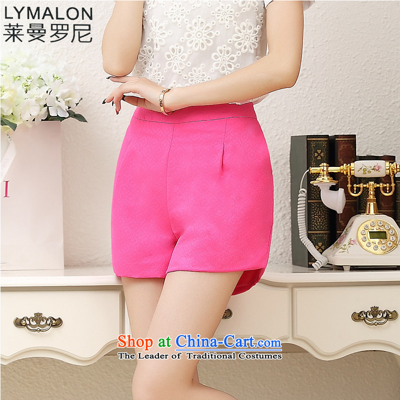 The lymalon Lehmann 2015 Summer new ultra large ladies casual simplicity wild video thin Foutune of stamp shorts 1210 Ko Yo Red XXL
