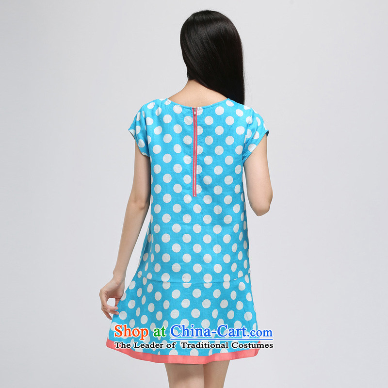 The representative of the water in the summer of 2015, the major new code women thick mm linen cotton linen dresses short-sleeved blue whitepoint L S15XY4945 female representatives (SHUIMIAO water) , , , shopping on the Internet