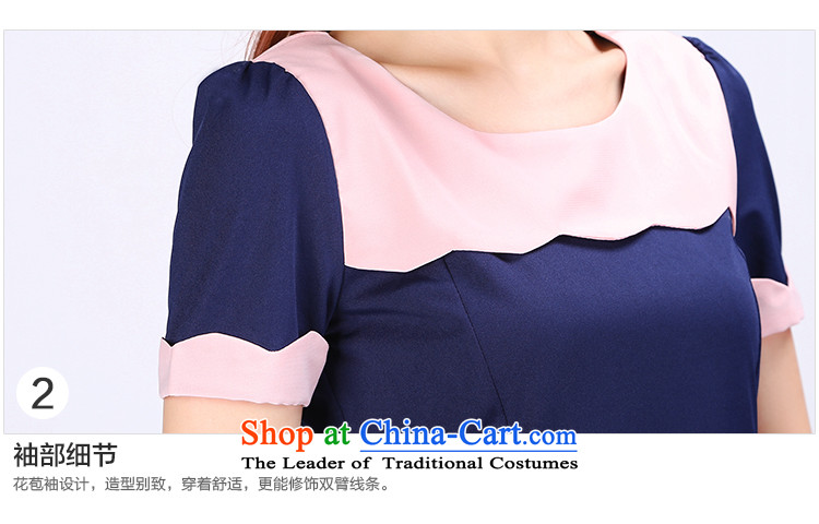 Luo Shani flower code women thick mm2015 summer New Solid Color round-neck collar short-sleeved splice video dresses 6776 Thin Dark Blue 5XL picture, prices, brand platters! The elections are supplied in the national character of distribution, so action, buy now enjoy more preferential! As soon as possible.