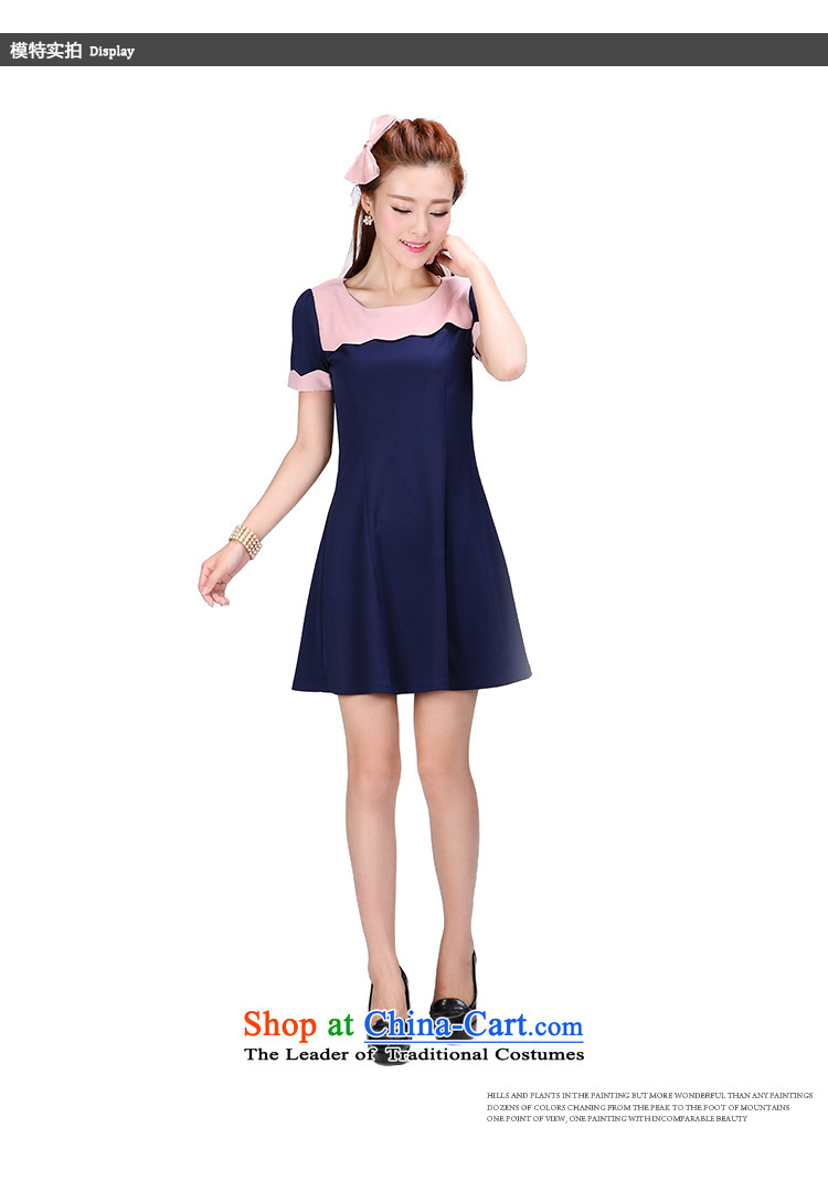 Luo Shani flower code women thick mm2015 summer New Solid Color round-neck collar short-sleeved splice video dresses 6776 Thin Dark Blue 5XL picture, prices, brand platters! The elections are supplied in the national character of distribution, so action, buy now enjoy more preferential! As soon as possible.