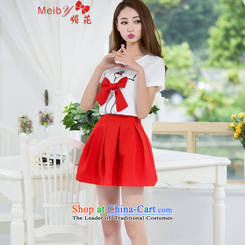 Sleek and versatile large meiby code spring and summer new women's short-sleeve kit Bow Tie Korean chiffon skirts dresses chiffon shirt red XL, of 045 (meiby) , , , shopping on the Internet