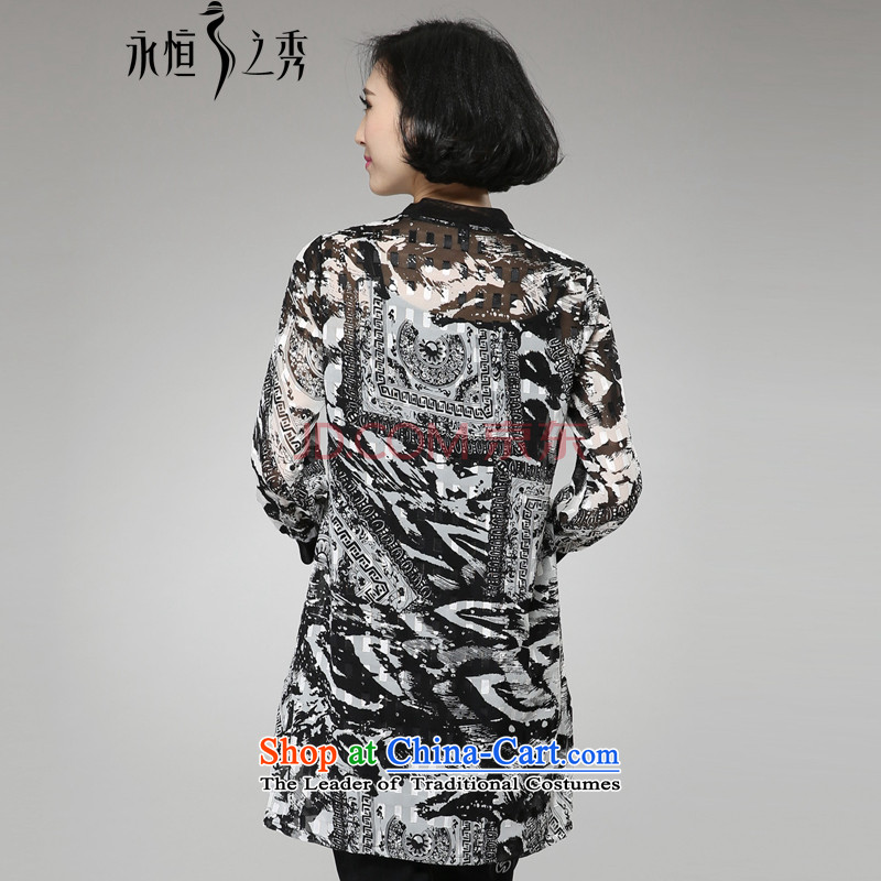 The Eternal-soo to xl female chiffon shirt thick sister 2015 Summer new product expertise, Hin thick mm thin gold wire of the stamp duty) Cardigan shirt jacket black 2XL, eternal Soo , , , shopping on the Internet