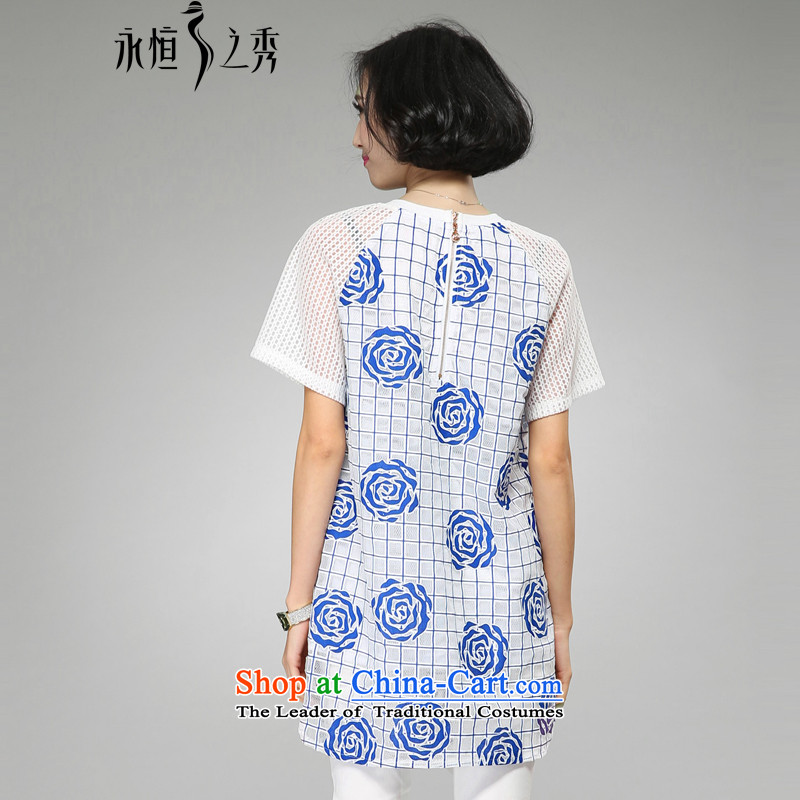 The Eternal Soo-To increase the number of women in the long summer 2015, t-shirts, Hin thick thin thick Korean version of the new SISTER rose blossoms relaxd stylish round-neck blue 2XL, eternal Soo , , , shopping on the Internet