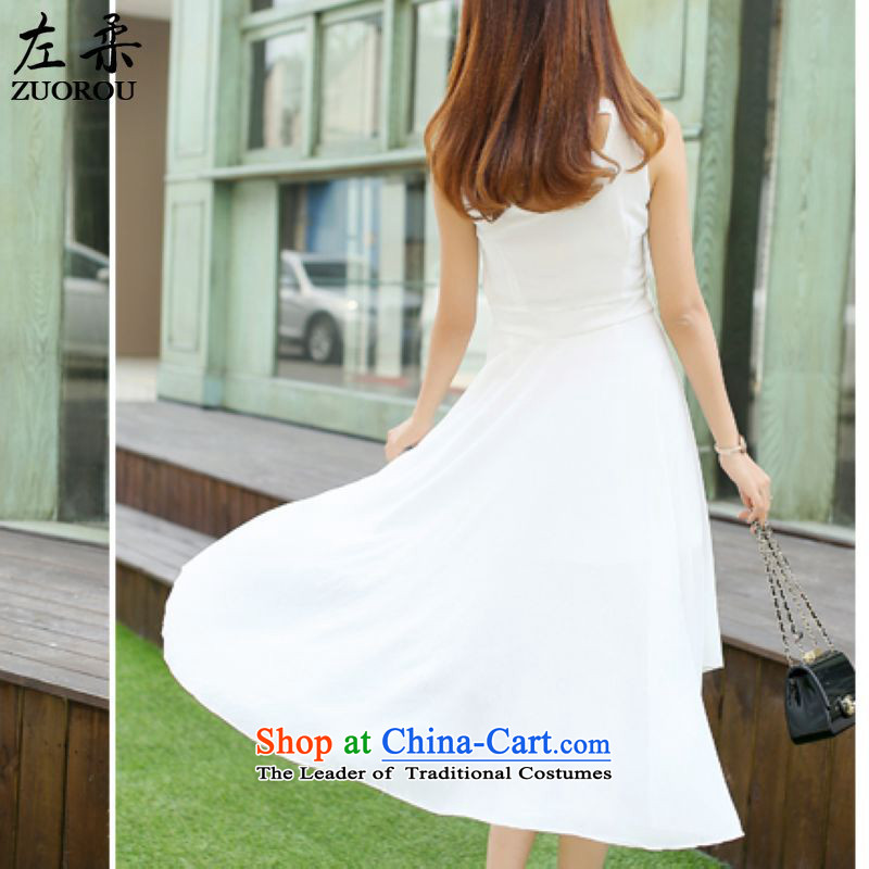 Left soft   smart casual summer 2015 Korean resort sleeveless elegance dresses chiffon long skirt female white L, left soft , , , shopping on the Internet