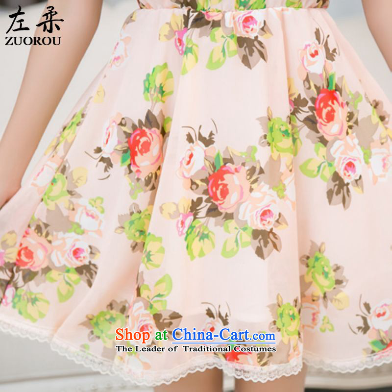 Left soft    2015 Summer for women Ruili quality stamp stitching short-sleeved temperament Mrs Girls High waist Video A thin pink dresses , left soft , , , shopping on the Internet