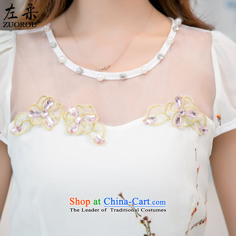    2015 Summer Sophie left Korea Edition Couture fashion stamp round-neck collar Top Loin of thin lady graphics gauze fluoroscopy chiffon dresses figure as the XL, left soft , , , shopping on the Internet