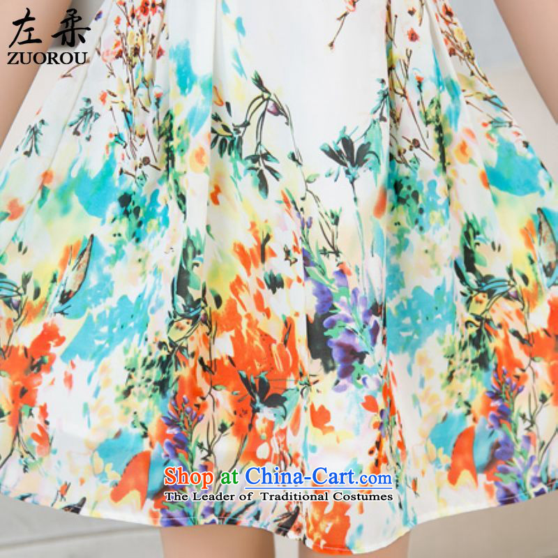    2015 Summer Sophie left Korea Edition Couture fashion stamp round-neck collar Top Loin of thin lady graphics gauze fluoroscopy chiffon dresses figure as the XL, left soft , , , shopping on the Internet