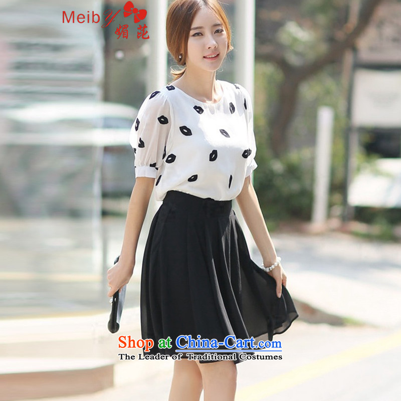 Meiby summer new lip seal short-sleeved T-shirt, forming the chiffon shirt chiffon body skirt Kit1595 White S OF (meiby) , , , shopping on the Internet