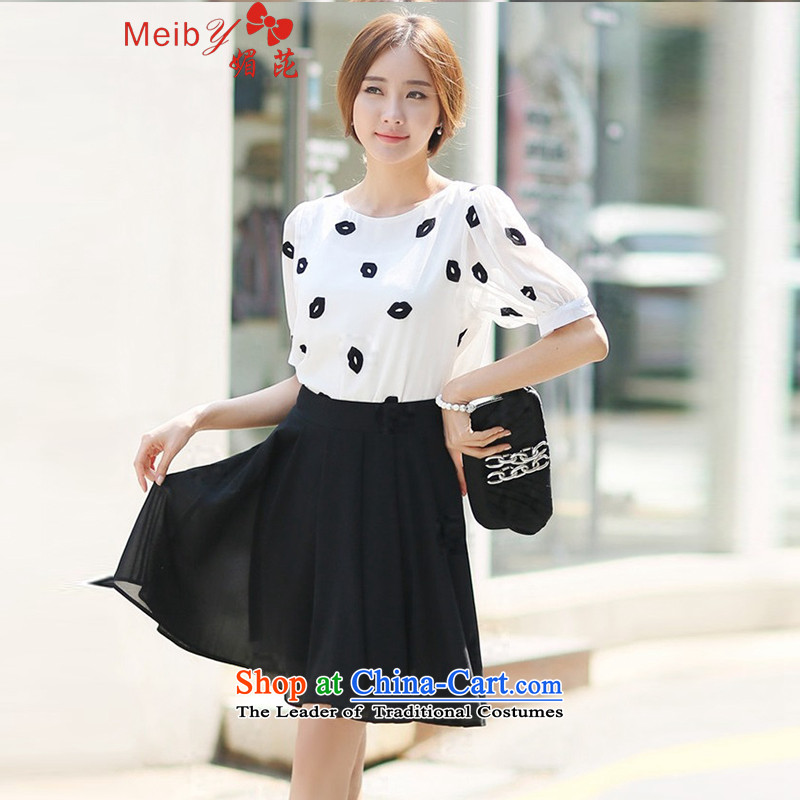 Meiby summer new lip seal short-sleeved T-shirt, forming the chiffon shirt chiffon body skirt Kit1595 White S OF (meiby) , , , shopping on the Internet