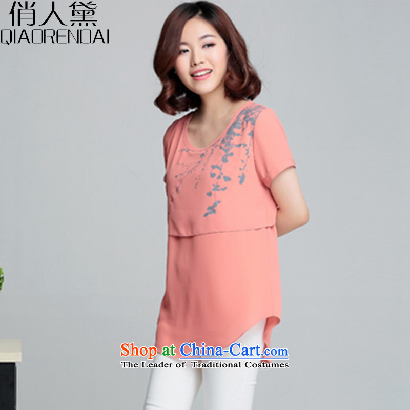 For the people by 2015 a new summer of Doi Korean female large short-sleeved shirt loose stamp chiffon girl who is XXL, rubber red (QIAORENDAI DOI) , , , shopping on the Internet