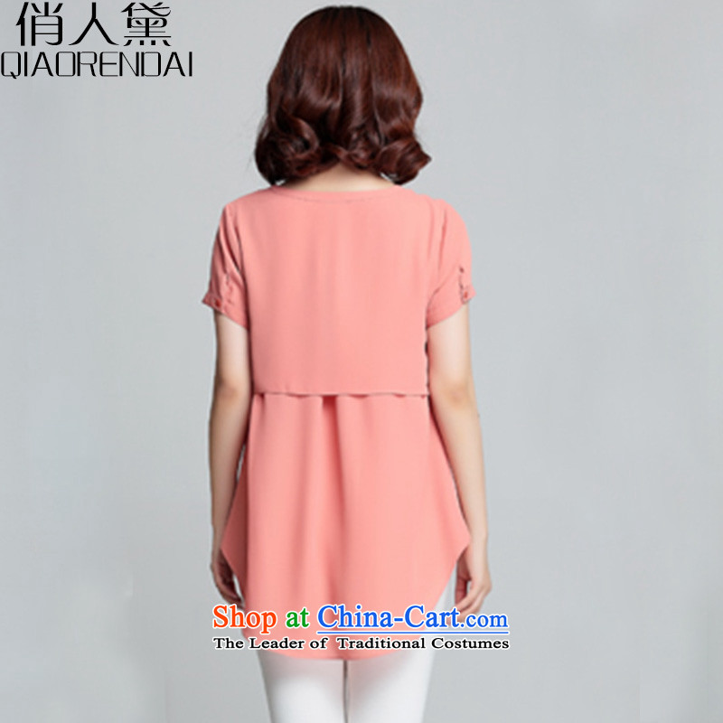 For the people by 2015 a new summer of Doi Korean female large short-sleeved shirt loose stamp chiffon girl who is XXL, rubber red (QIAORENDAI DOI) , , , shopping on the Internet