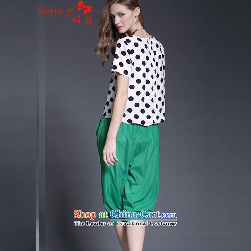 Large meiby Women's Summer Fat MM new retro dot chiffon shirt Harun Capri two kits 9052 color pictures of the SPOT XL, (meiby) , , , shopping on the Internet