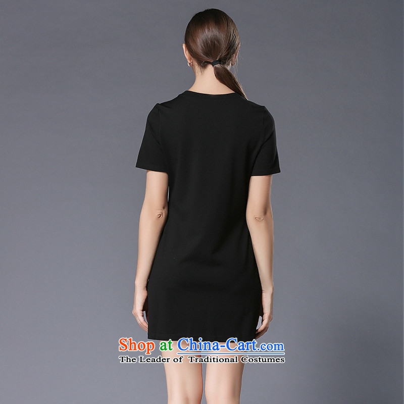 Improving access of 2015 Summer new mm thick larger female popular cartoon character stamp short-sleeved round-neck collar dresses 3362 Black - Sorok XL, improving access (MUFUNA) , , , shopping on the Internet