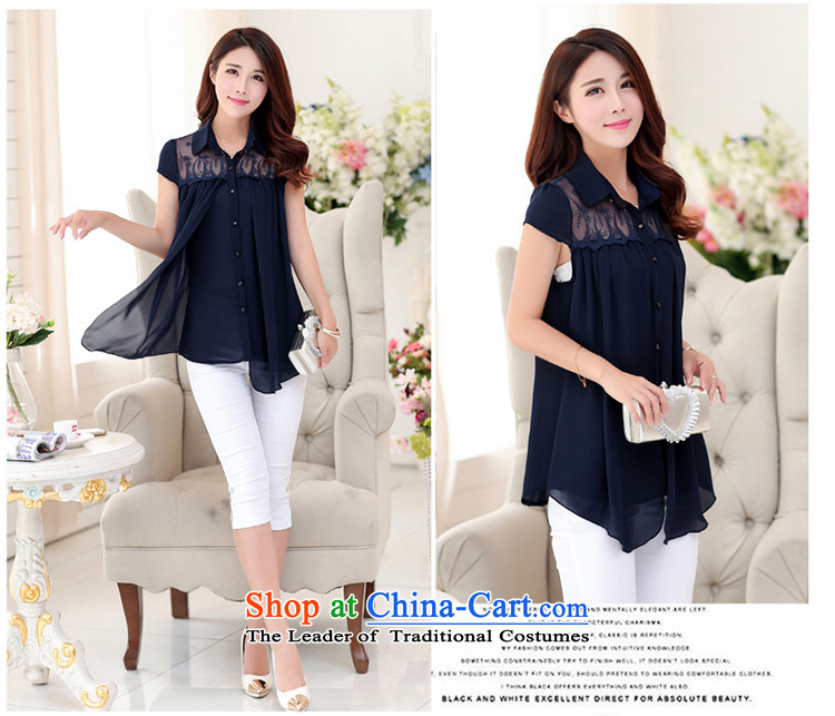 Jade Yi shu fat mm new summer, short-sleeved shirt women chiffon lace shirt Korean version of large graphics thin coat liberal code blouses 5XL Deep Blue Photo, prices, brand platters! The elections are supplied in the national character of distribution, so action, buy now enjoy more preferential! As soon as possible.